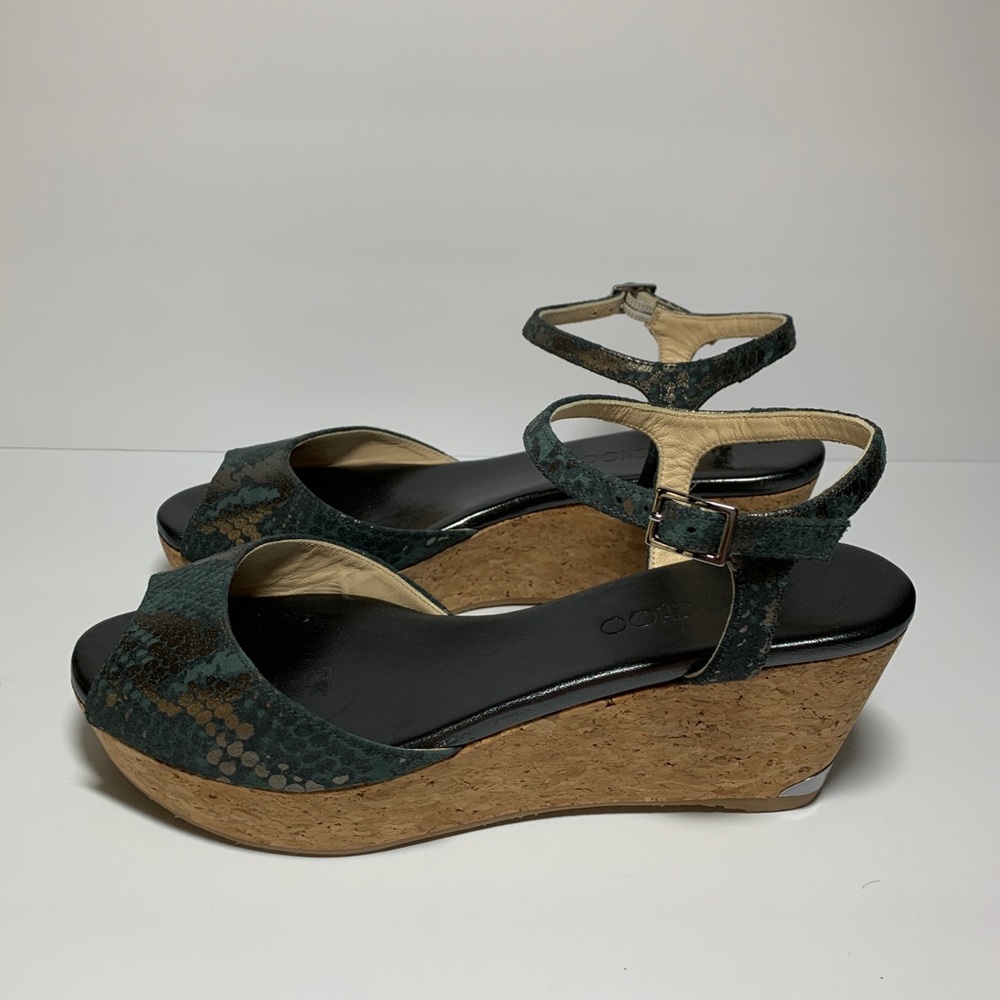 Jimmy Choo Python And Metallic Cork Wedge. - image 3